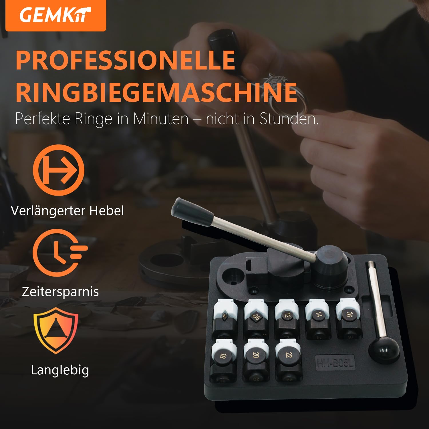Herramienta para doblar y medir anillos – Ajustador profesional de joyas para anillos apretados o sueltos, kit de cambio de tamaño de metal negro (hombres y mujeres, medición precisa HH-B05N-2