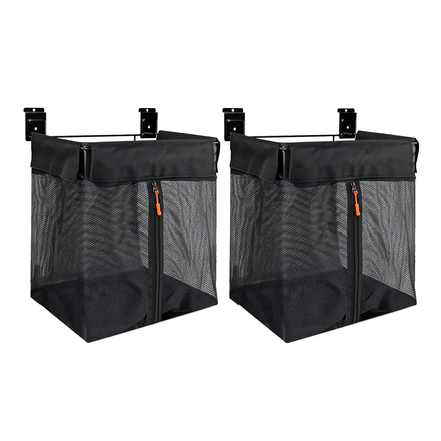 Slatwall Accessories Kit: 2 Mesh Baskets with Zipper – Solid Wall & Slatwall Compatible | Reinforced No-Sag Design for Garage, Home, Shop Organization