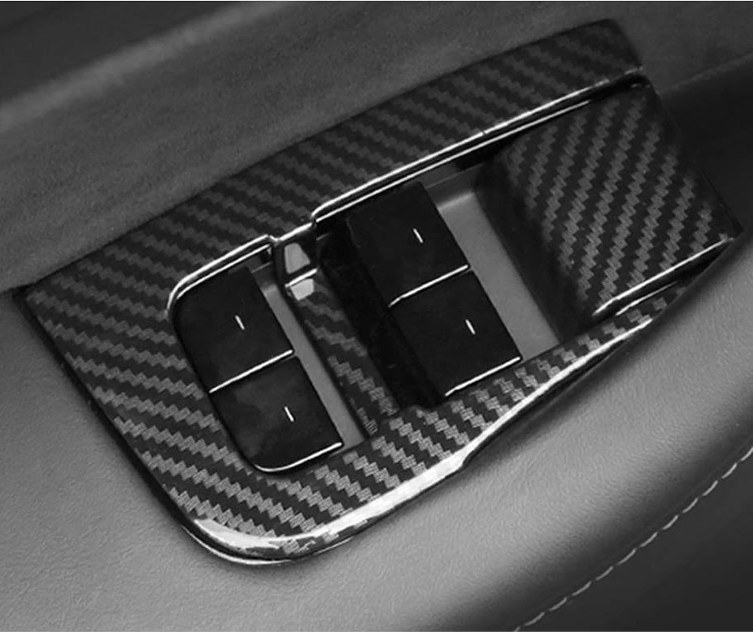 x xotic tech Car Interior Door Panel Strip + Door Window Switch Lift Button Panel Cover Trim Accessories Combo Pkg, Carbon Fiber Pattern, Compatible with Tesla Model 3 2021-2023, Model Y 2020-2025