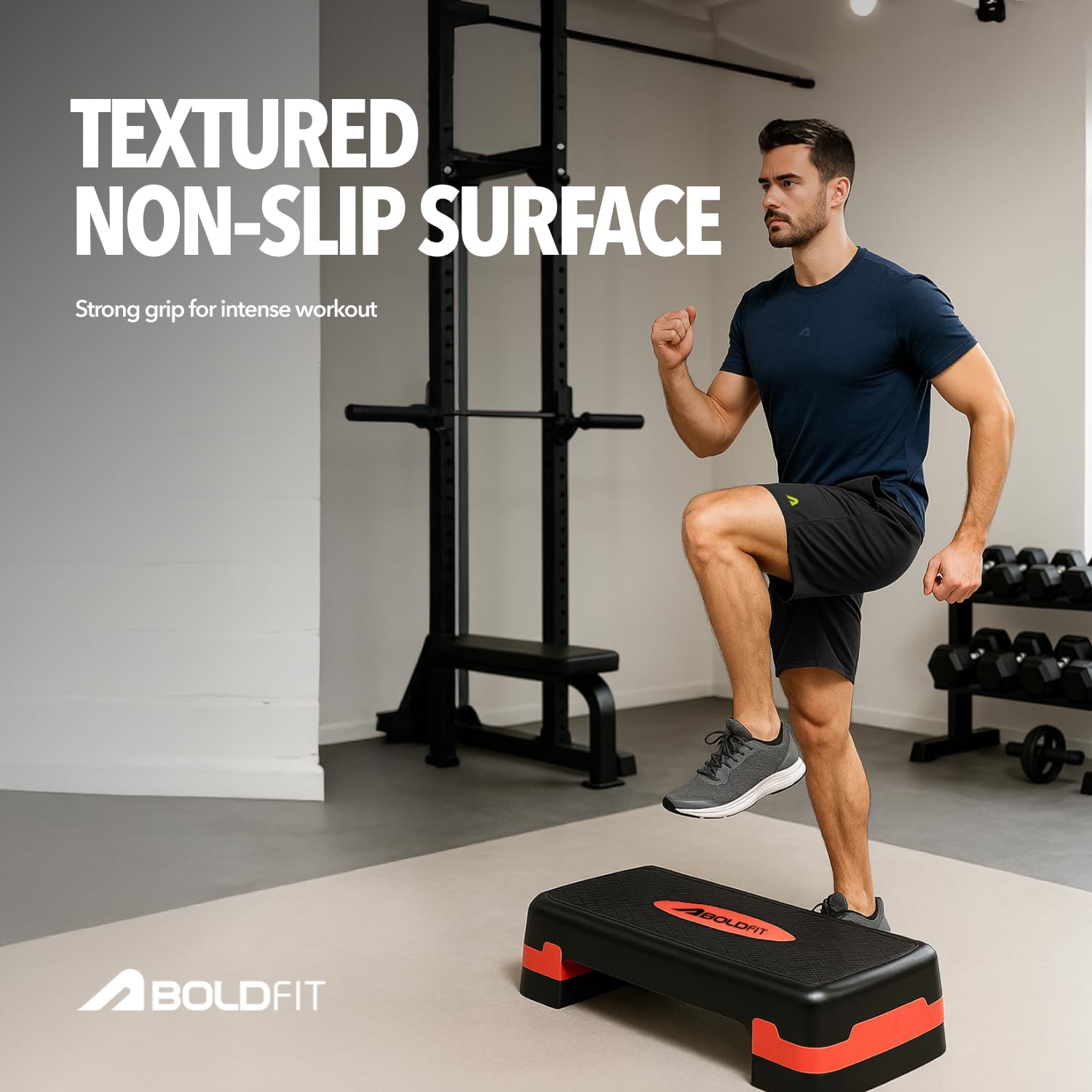 Boldfit Stepper For Exercise Professional Aerobic Step Platform Gym Equipment For Home Workout Adjustable Height Stepper Machine For Exercise At Home Non Slip Platform Step Max Weight 250kg Black image 3