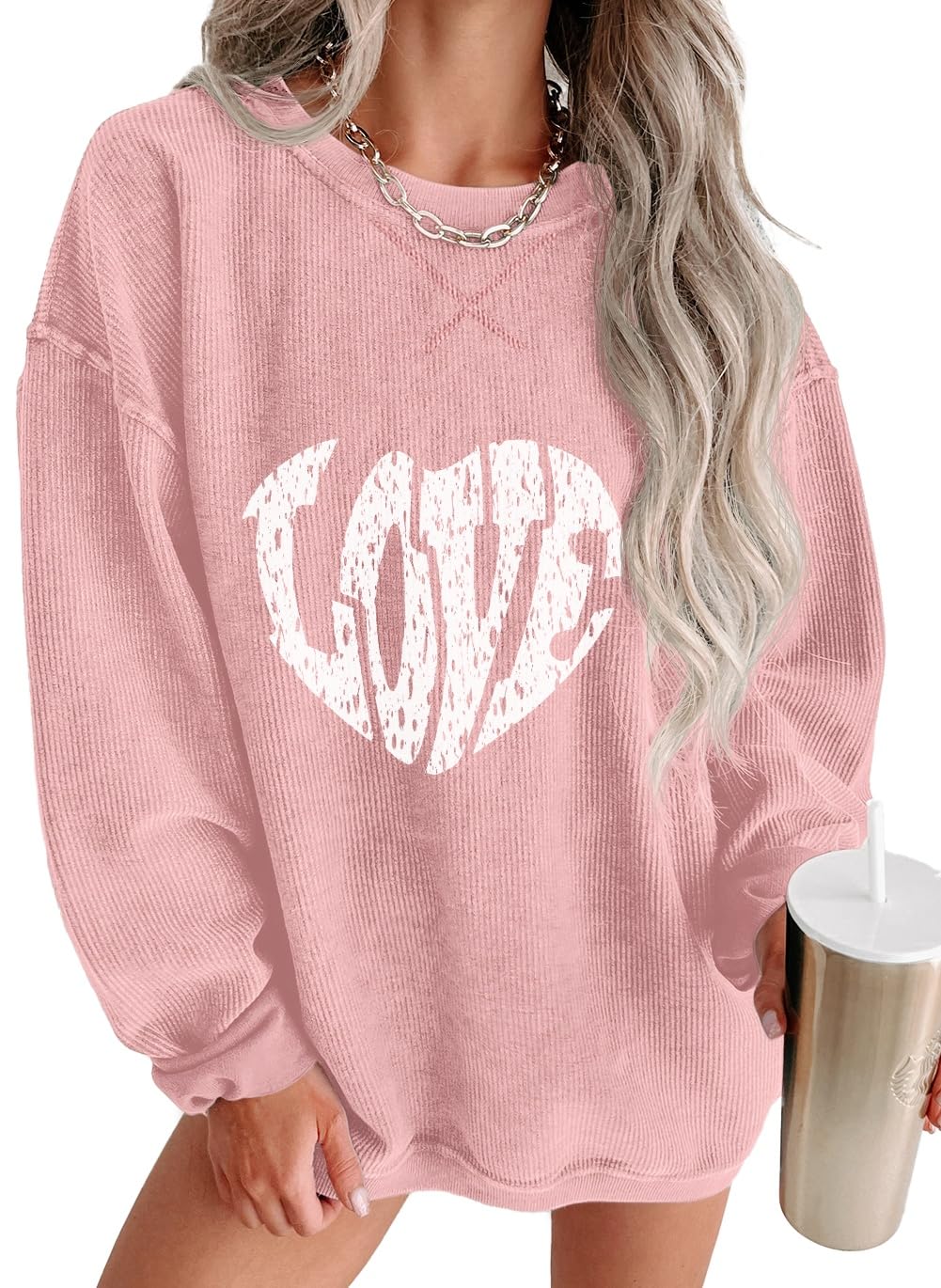 ONLYSTORY Womens Sweatshirts Oversized Cored Corduroy Pullover Tops