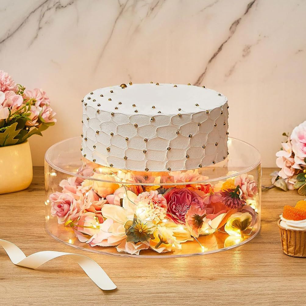 STOBAZA 2 Pezzi Alzata per Torta in Acrilico Trasparente Riempire, Alzata Rotonda Torte 25cm e 15cm per Compleanni Matrimoni Feste Decorazione