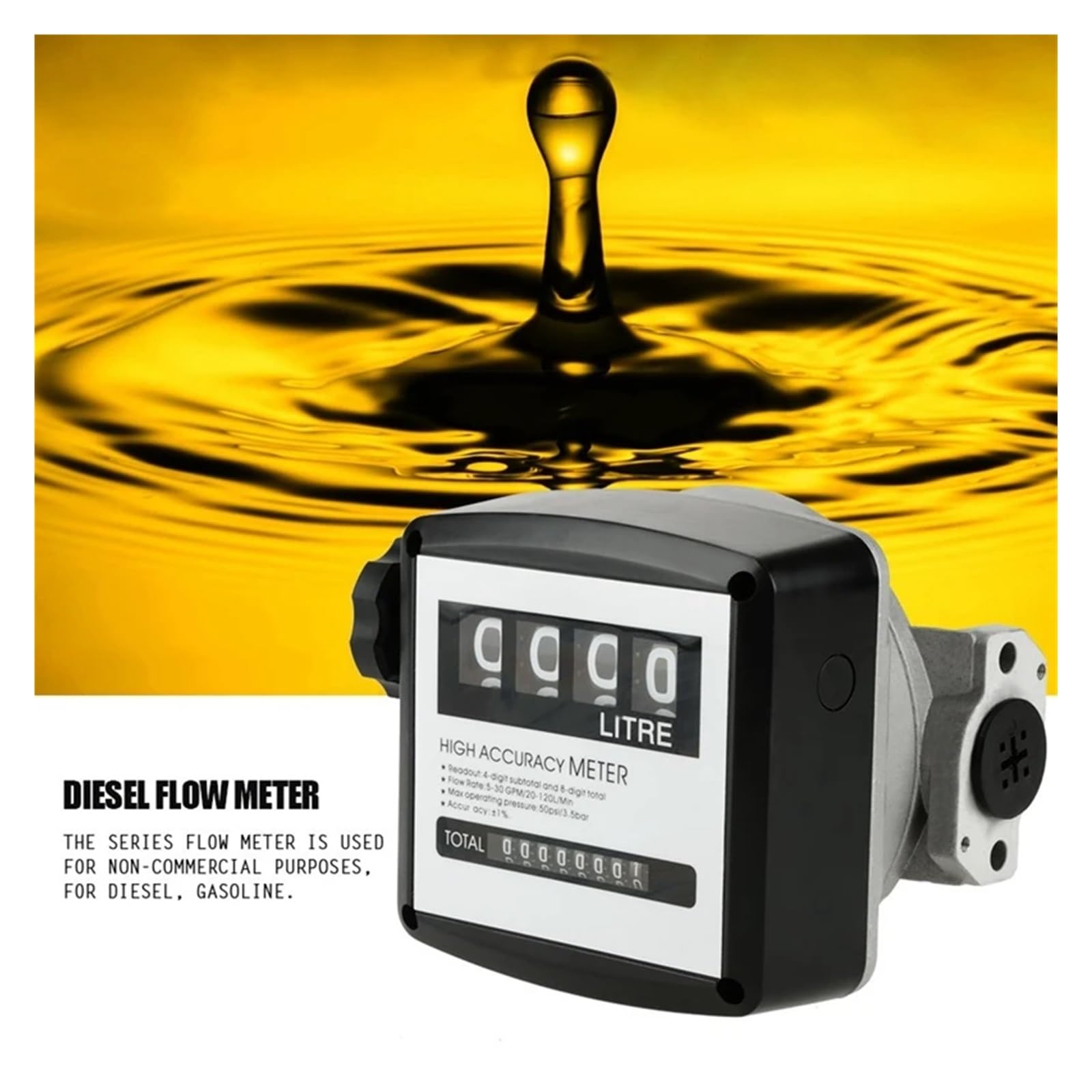 CIRONI Medidor de Flujo de Combustible mecánico Medidor de Flujo de Combustible mecánico de Flujo de Combustible de 4 dígitos 25 mm (Rosca Interna de 1 Pulgada) 5-30 GPM/20-120 L/min