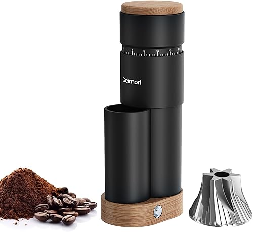 Molinillo de café de rebabas, Wirsh Molino Eléctrico Portátil Geimori T38 Plus, Molinillo de espresso con rebaba cónica, Ajustes de molienda sin