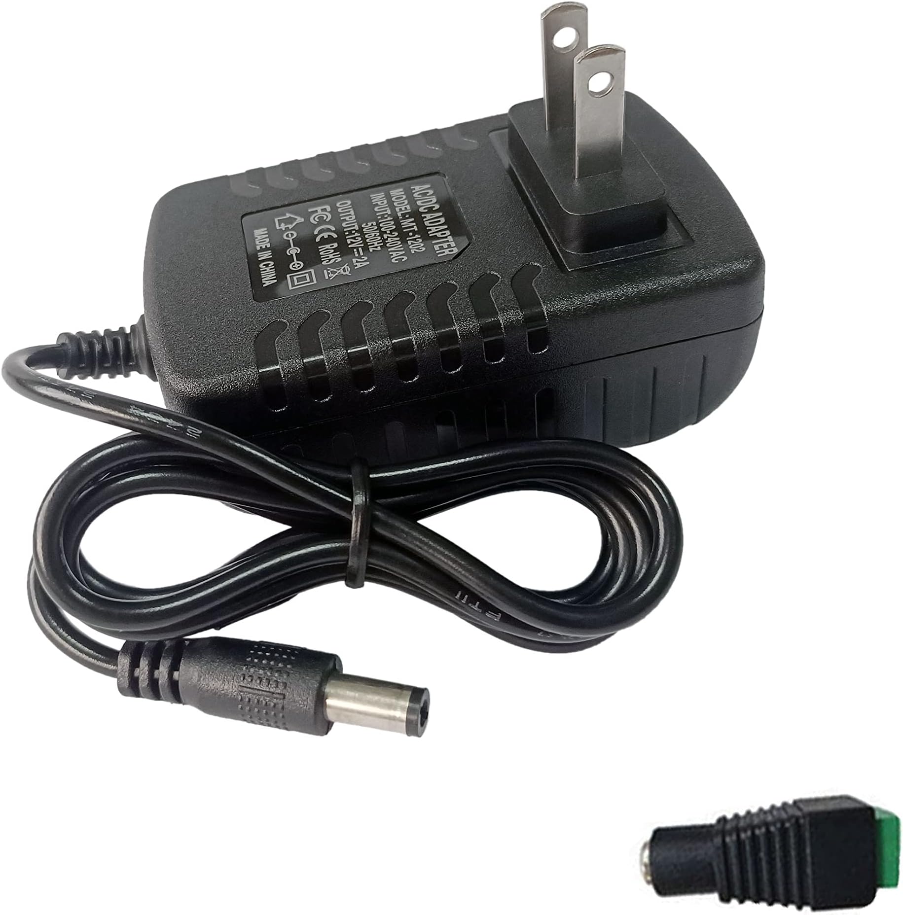 12 Volt 2A Power supply DC 12v power cord 100-240V AC to DC 12V 2Amp 1A Power Supply Adapter 12V AC /DC Adapter Transformer 5.5mm x 2.5mm dc plug for DC 12V LED Strip Security CCTV Camera