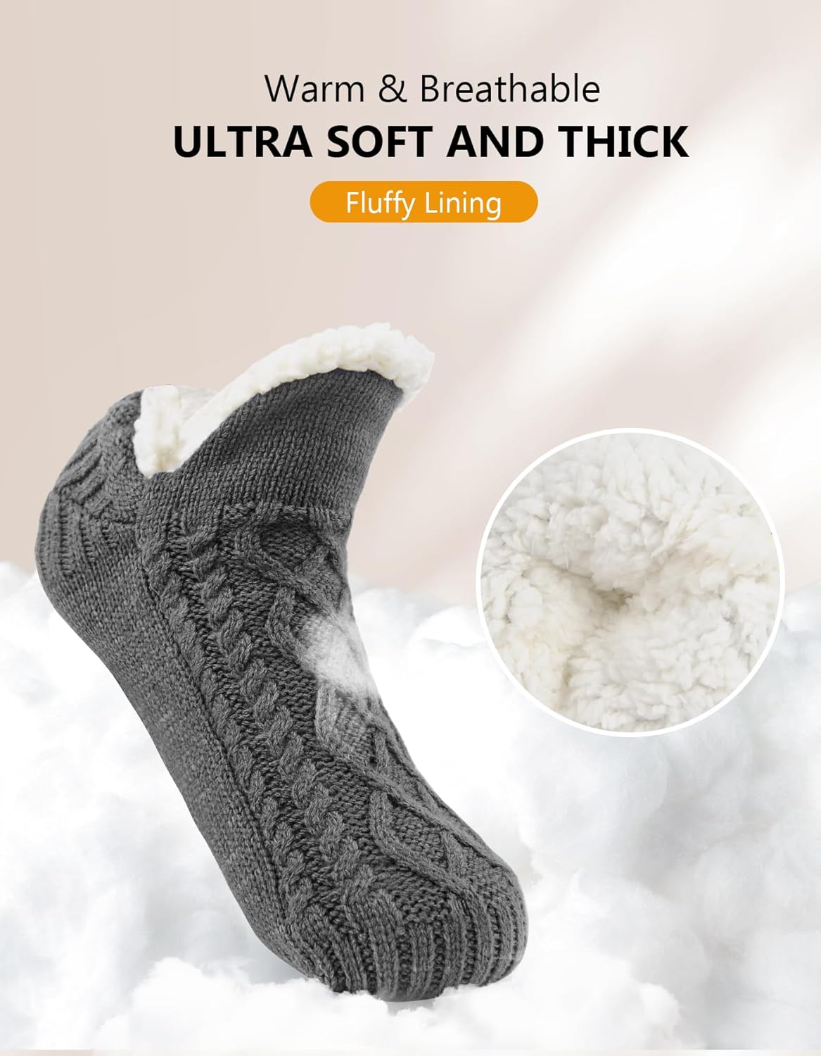 SIMIYA Winter Slipper Socks for Men Women with Grippers – Warm, Fuzzy, Fleece-Lined, Non-Slip, Cozy & Thick for Cold Weather - Image 3