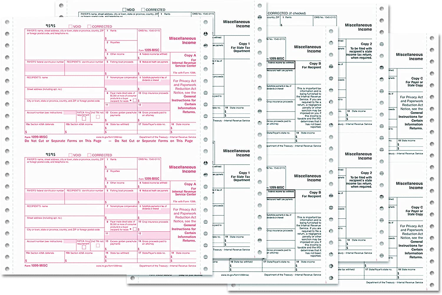 1099-MISC Continuous Income Sets, 4-Part/Original, Kit for 25 Vendors Carbonless Electronic Filing 2024