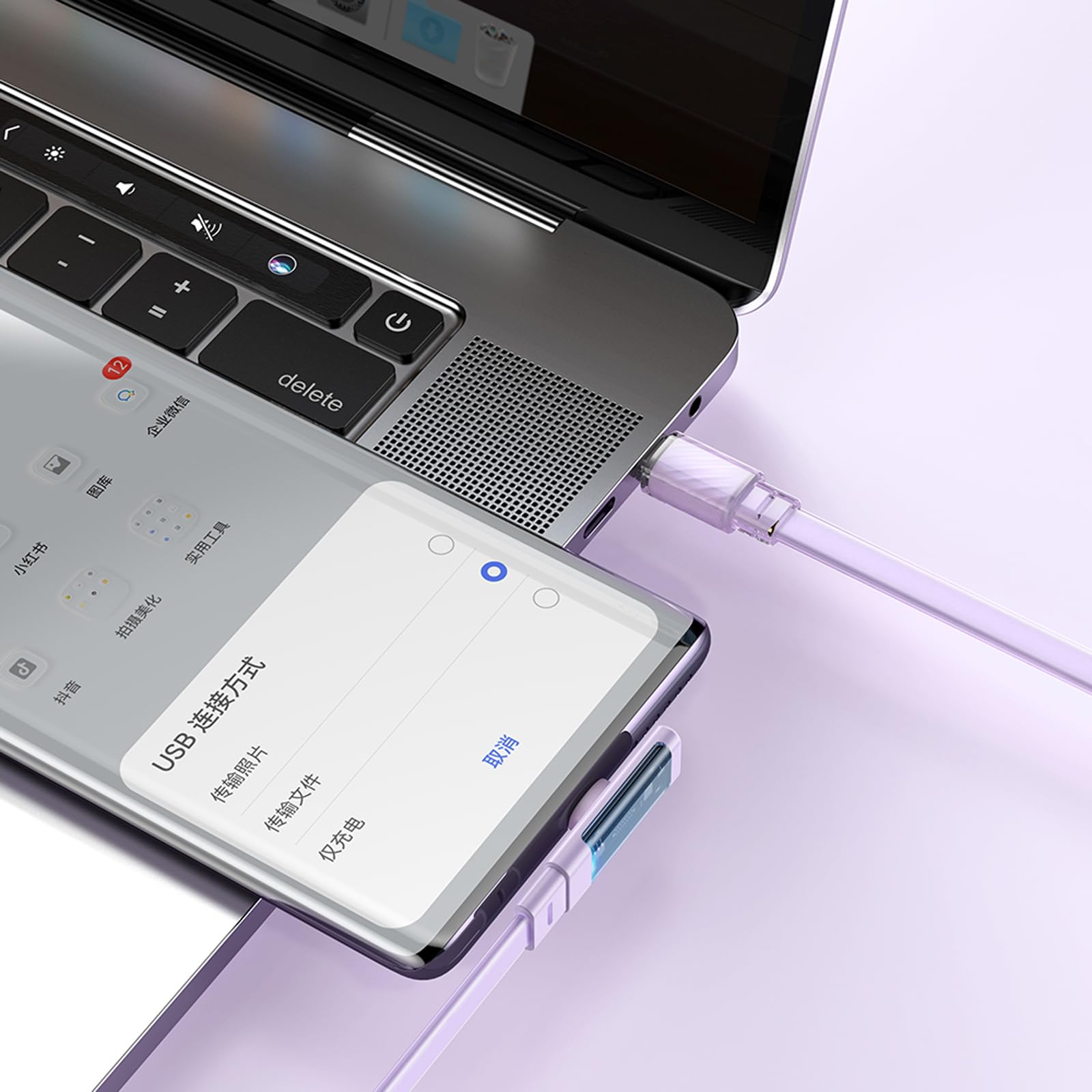 Mcdodo CA-3451 Type-C to Type-C PD 65W L Tip Hızlı Şarj Kablosu 1.2m Mor
