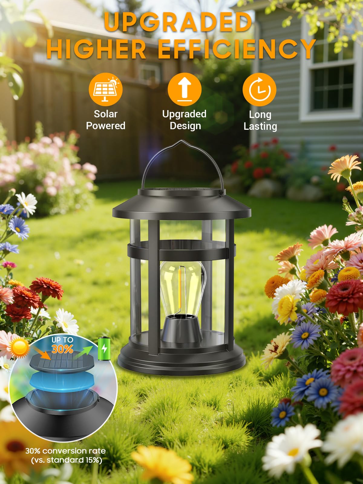 GEARLITE Lot de 2 lanternes solaires à suspendre pour l'extérieur, plus de 15 heures, étanchéité IP65, décoration de jardin pour jardin, terrasse, cour, cadeau idéal pour femme