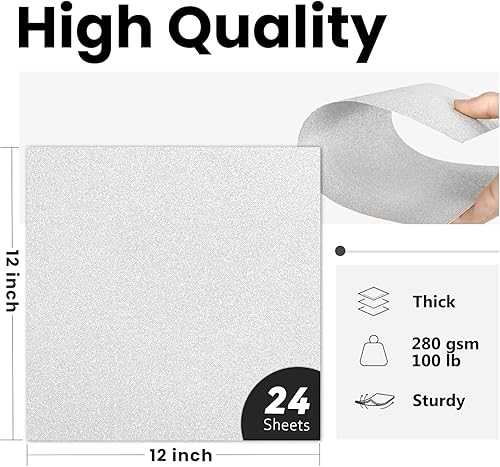 Miniatura 2 de Cartulina plateada con purpurina de doble cara de 12 x 12 pulgadas para Cricut, 24 hojas de cartulina plateada de 12 x 12 pulgadas, papel plateado