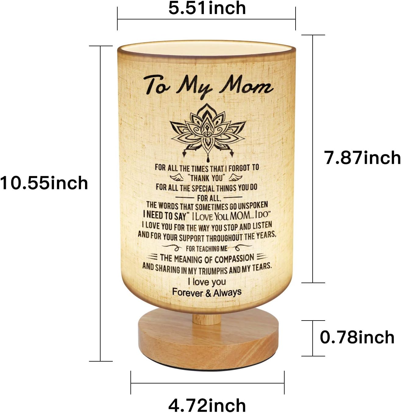 To My Mom Mother Day Birthday Gifts - Engraved Table Lamp, Dimmable Bedside Nightstand Lamp, Fabric Desk Lamp Shade Simple Night Light for Bedroom Living Room Office - Best Anniversary Christmas Gift - Image 5