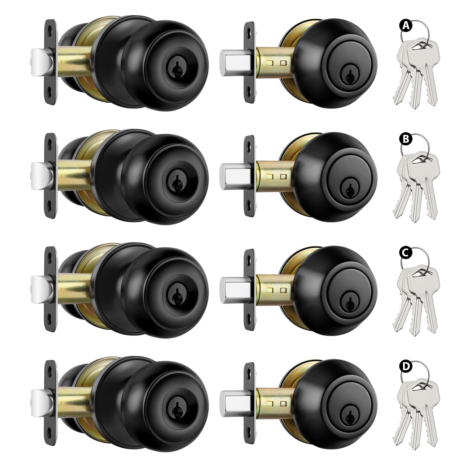 Photo 1 of Goldenwarm 4 Pack Entry Door Locksets with Deadbolt, Keyed Unlike, Matte Black Exterior Door Knobs with Single Cylinder Deadbolt, Stainless Steel Front Door Handle Sets for Rental Properties & Offices