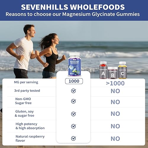 Miniatura 3 de Gomitas de glicinato de magnesio de 1000 mg, sin OMG, sin gluten, gomitas de suplemento de magnesio para adultos y niños, dormir, relajación y