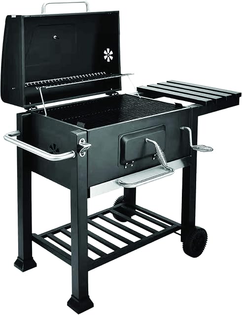 Netagon Outdoor Charcoal Freestanding BBQ Barbecue with Portable Wheels, Smoker heat Lid and Shelf- Black