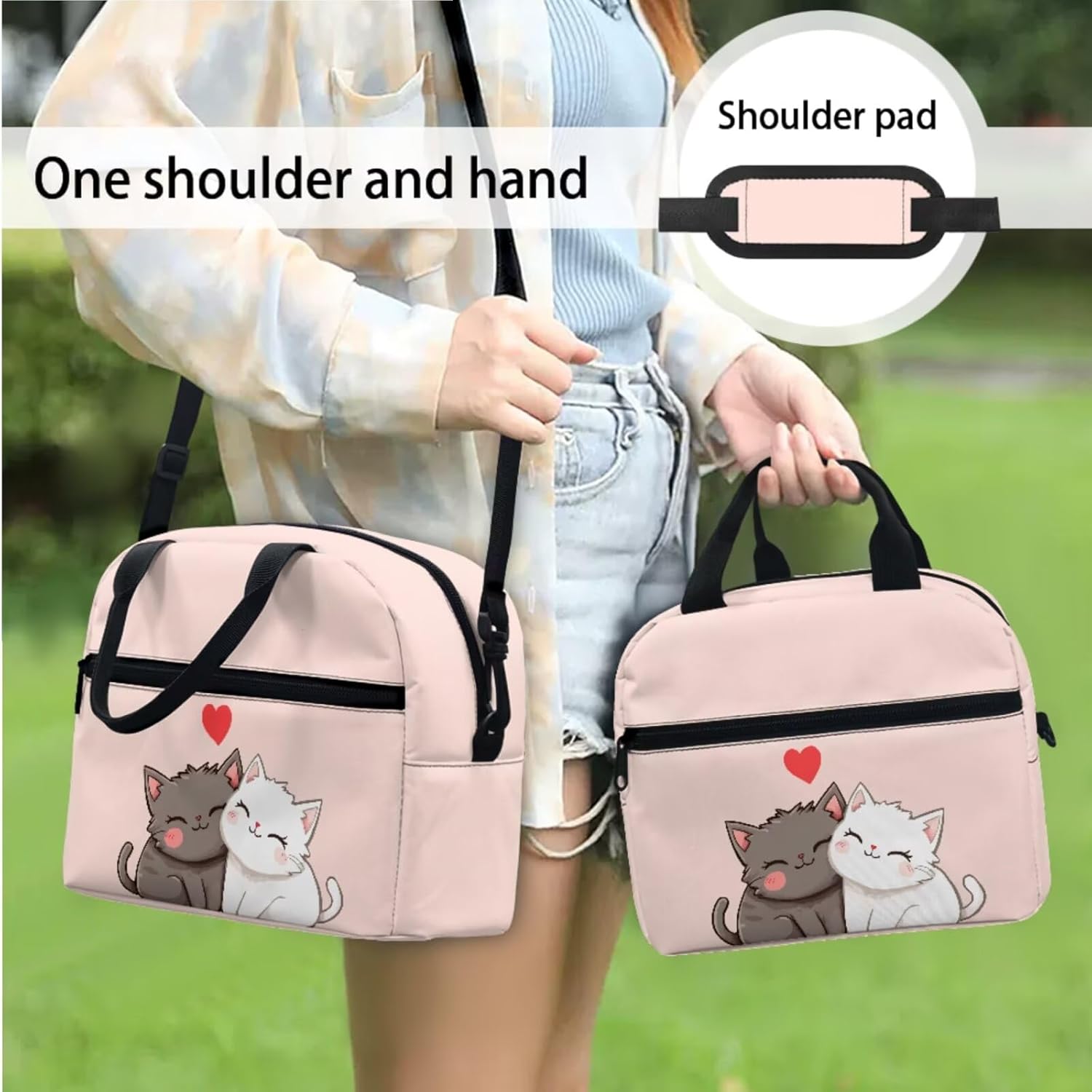 3Pcs Kid Backpack Set for Girls Cute Cartoon Cats Backpack with Lunch Bag Pencil Case 3 Pack Set Elementary School Bag Bookbag 17 Inch Daypack Pink