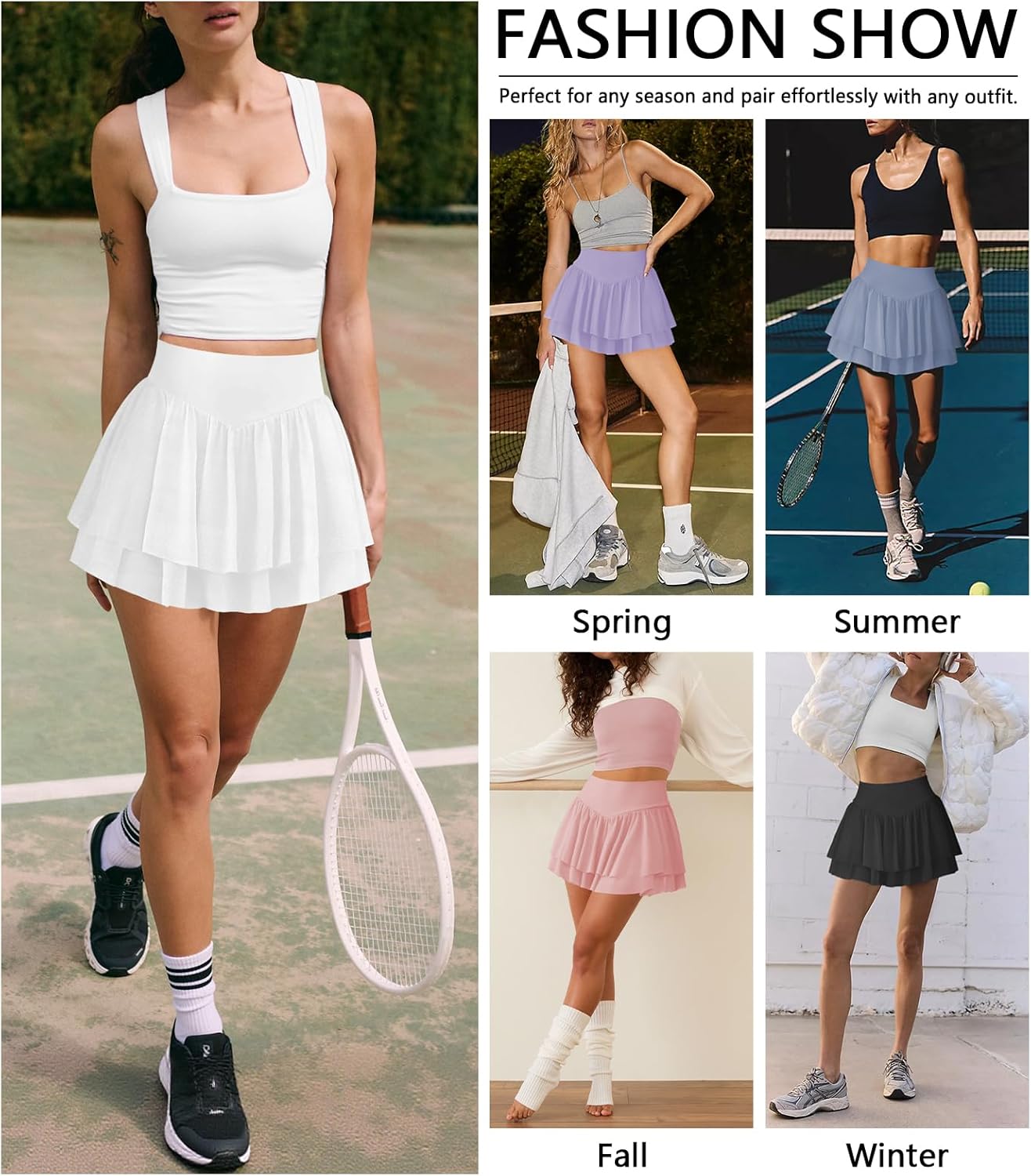 Womens Mini Pleated Skirt Skort Flowy High Waisted Ruffle Tennis Athletic Skirt for Women with Shorts Underneath Pocket - Image 6