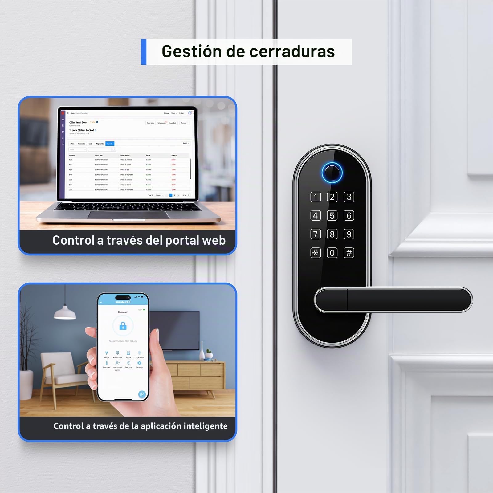 Cerradura inteligente de puerta digital, entrada sin llave, cerradura de huellas dactilares para puerta delantera