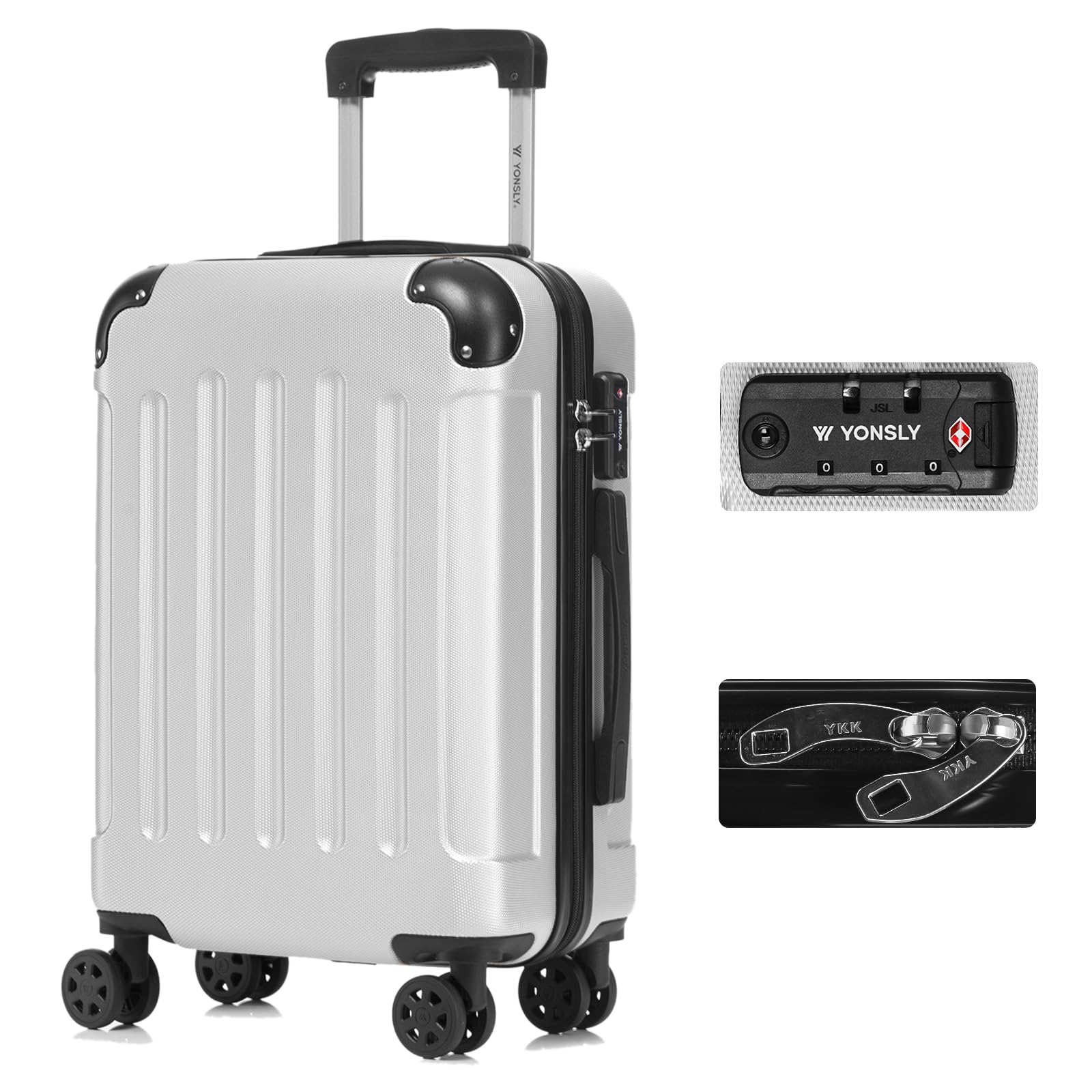 yonsly Koffer Suitcase, Trolley Reisekoffer, Rollkoffer Handgepäck mit 4 Rollen 360°, ABS Hartschalen, Sicherheitsschloss, Weicher Gummigriff, 210D-Futter
