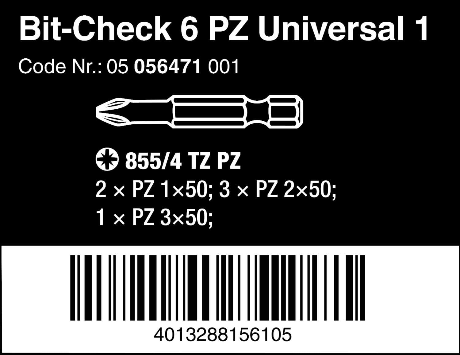 BIT-Check 6 PZ Universal 1 BITS for PZ Screws