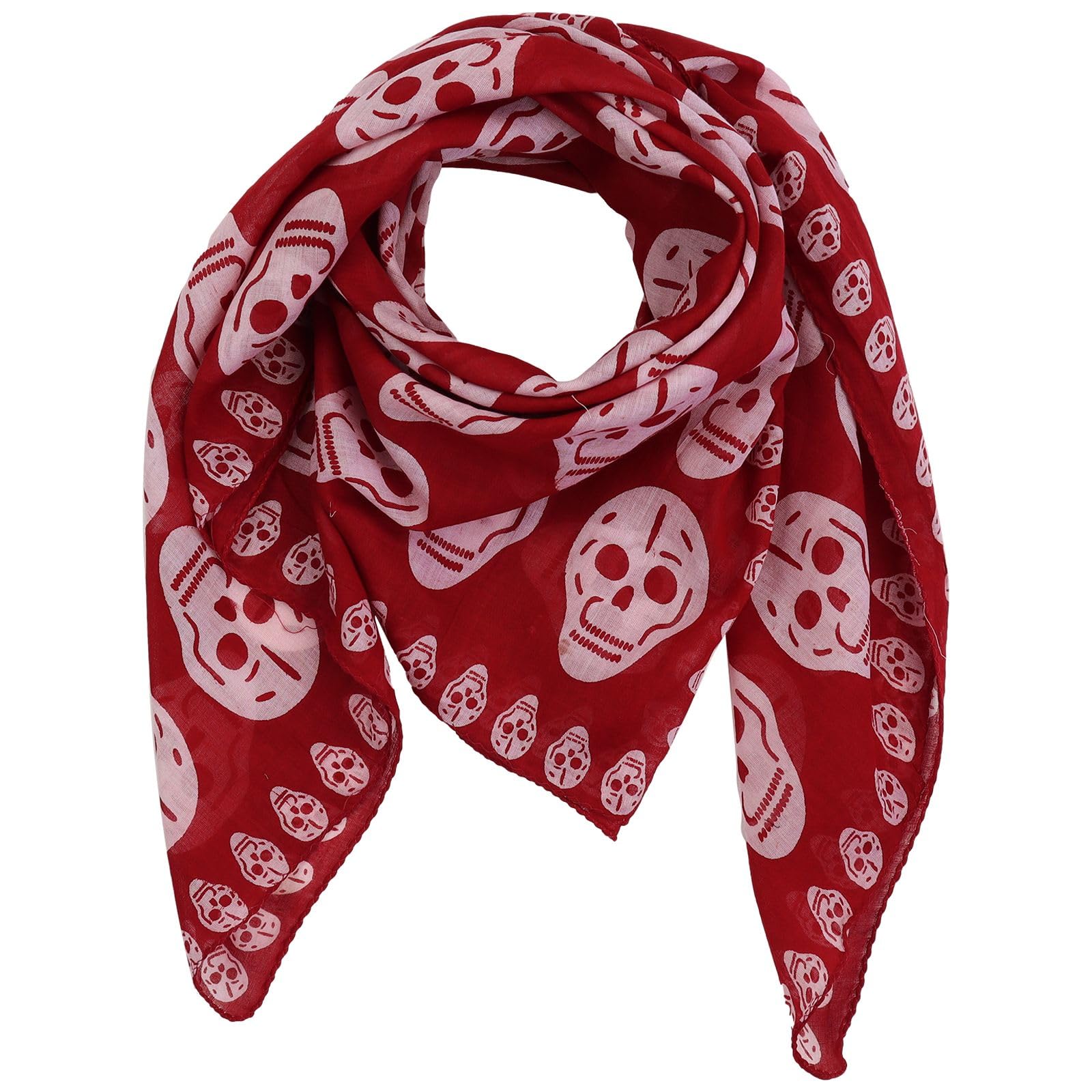 Freak Scene Cotton Scarf - skulls 1 red - rose - squared kerchief