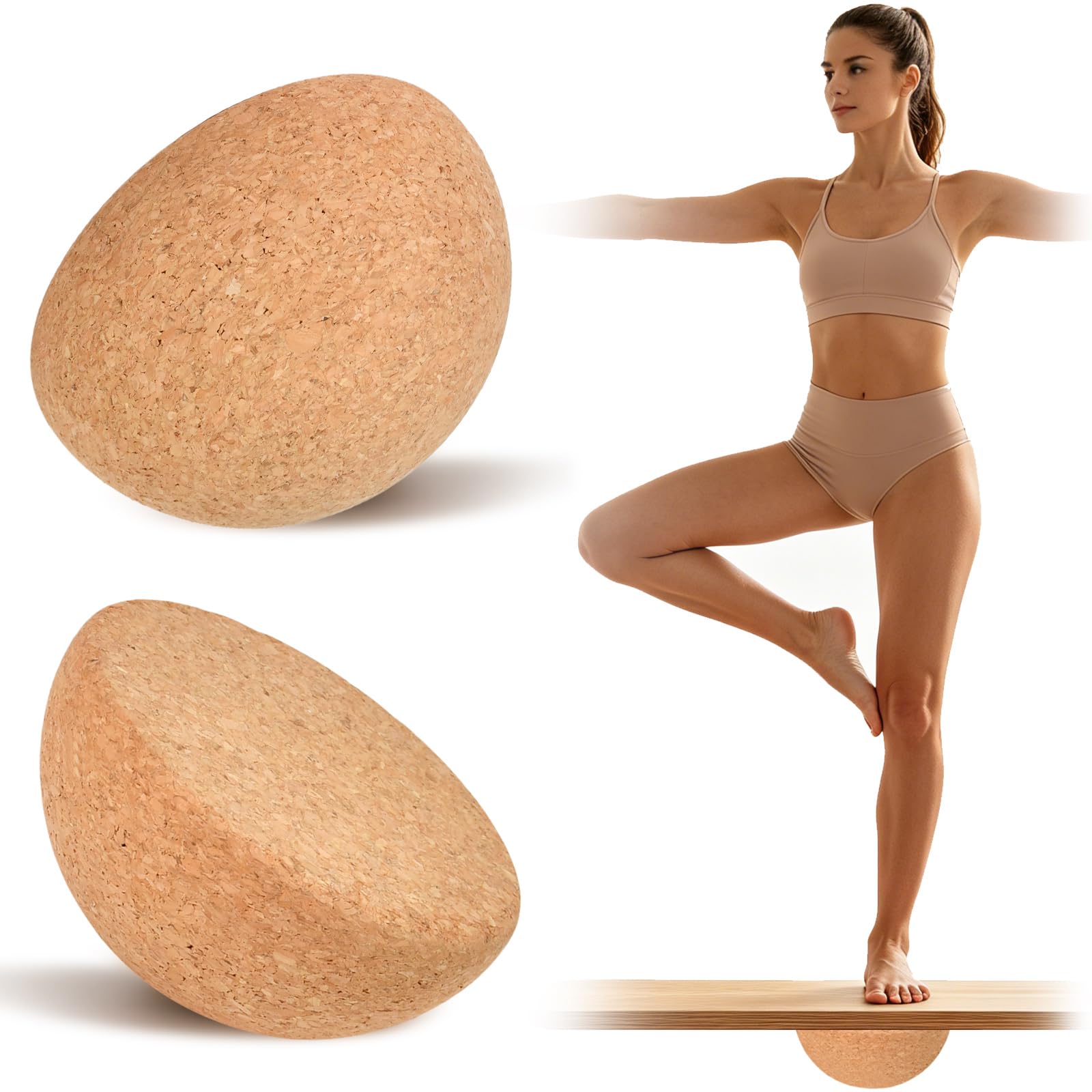 Demi-Sphère en Liège Naturel, 15 x 8 cm Balance Board Antidérapante pour Yoga, Fitness, Rééducation et Entraînement de l’Équilibre, Couleur Bois Naturel (1 Pièce, 300g)