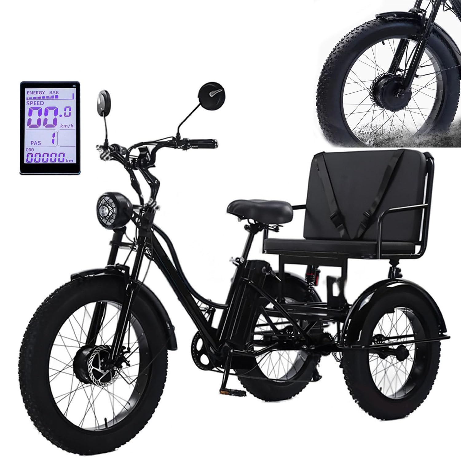 Vélo Cargo électrique à 3 Roues pour Adultes, écran LCD et Panier, Charge maximale de 150 kg, idéal pour Les Courses et Les Pique-niques