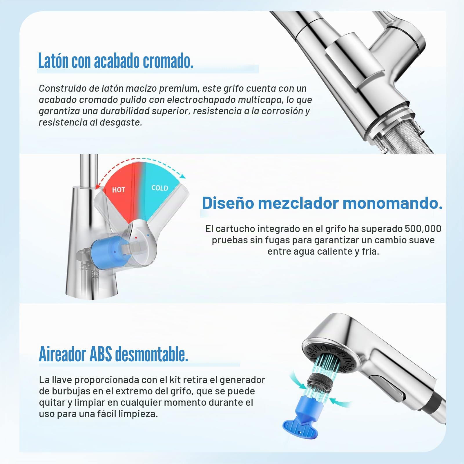 Grifo para lavabo de baño ajustable arriba y abajo con cabezal de ducha extraíble de 2 funciones, giratorio 360°, grifo para lavabo, baño, cromado brillante