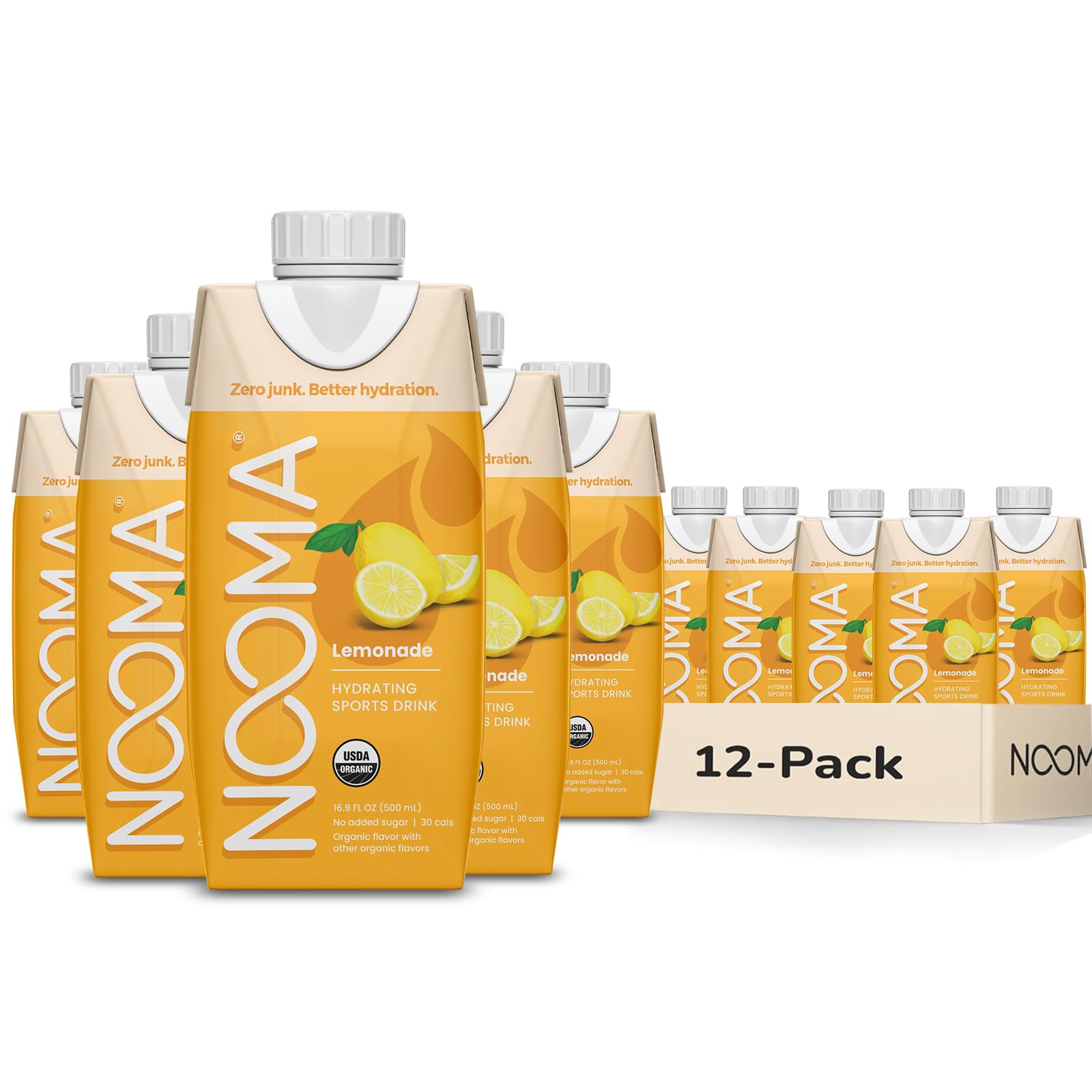 NOOMA - Hydrating Sports Drink - Electrolyte Drink with Organic Coconut Water - Organic & No Added Sugars - Rapid Hydration - 30 Calories & 505mg Electrolytes - Lemonade - 12 Pack (16.9oz each)USDA Organic