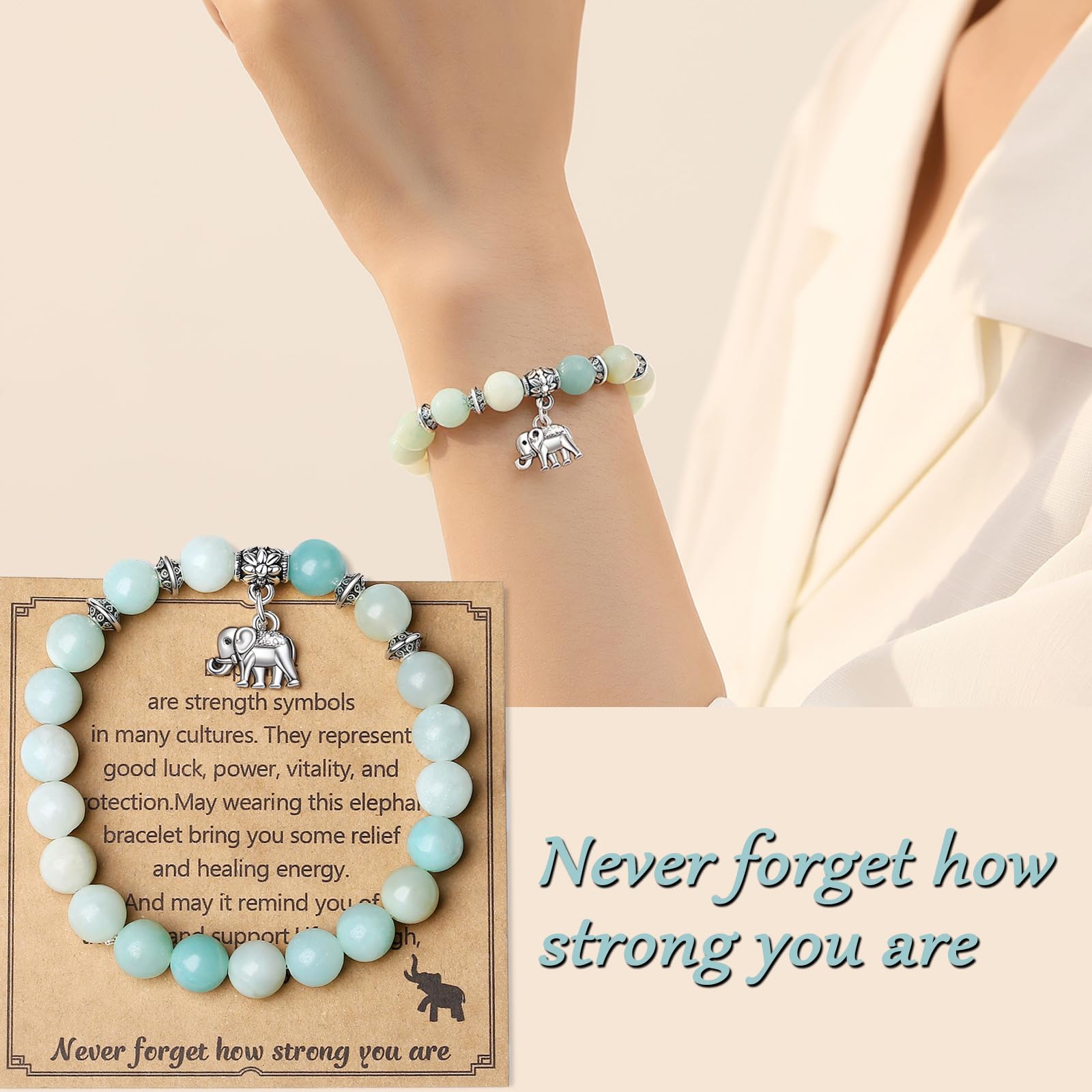 MAIBAOTA Elephant Gifts for Women Elephant/Cat/Turtle/Owl Bracelet 8 mm Round Gemstones Animal Style Bracelets Stretch Bracelet Christmas Gifts for Women