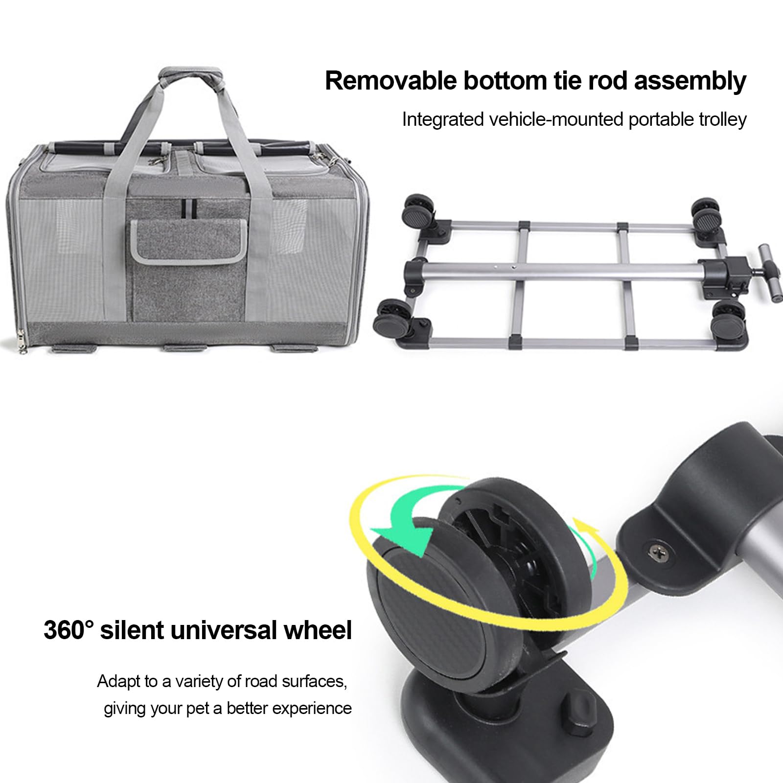 Transportin Doble para 2 Gatos con Ruedas Desmontables para Gatos Y Perros, Diseño Súper Ventilado, Ideal para Viajar, Caminar, Acampar