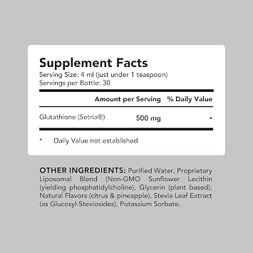 AMANDEAN Liposomal Glutathione 500mg Supplement, Liquid, Setria