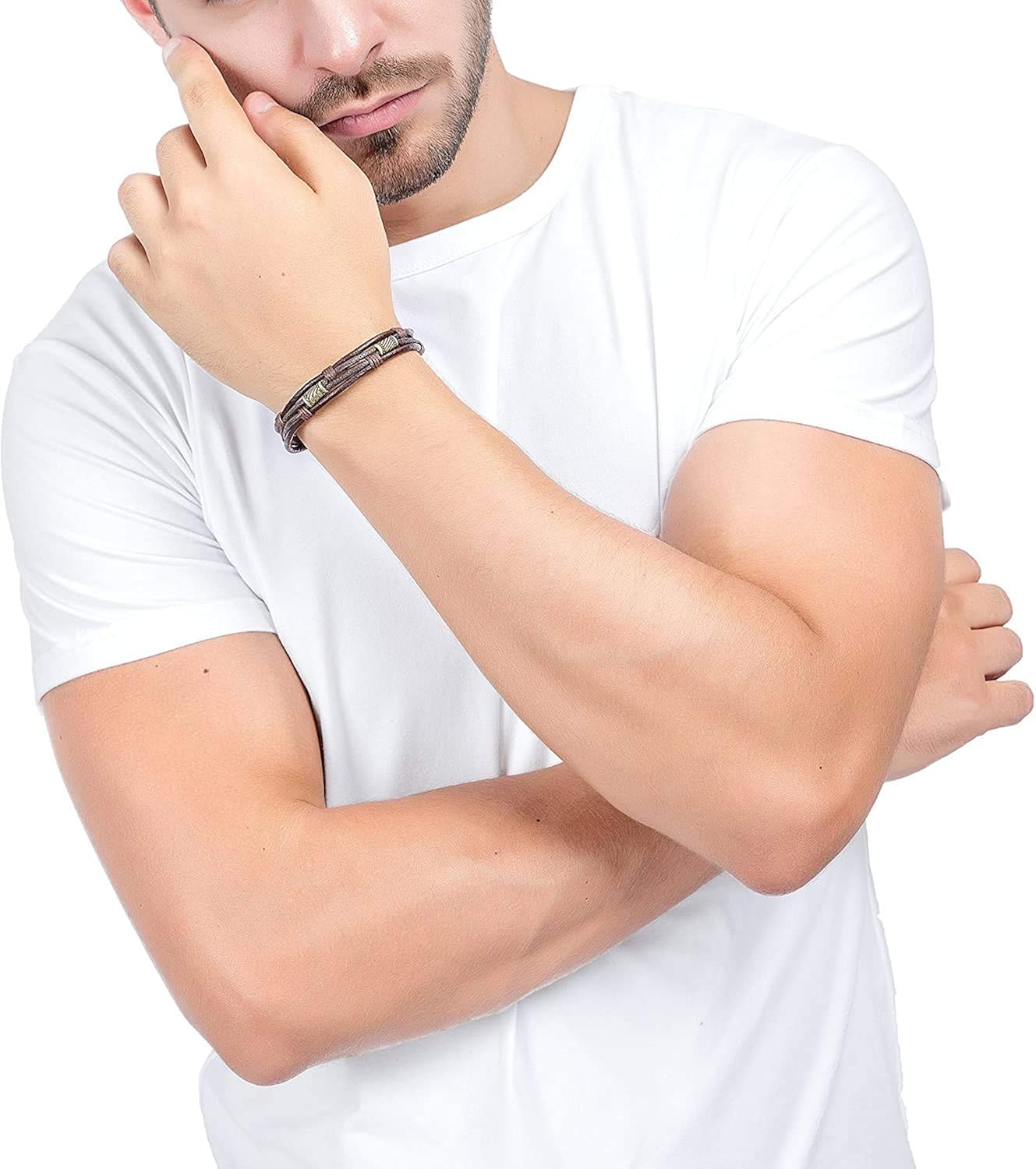 Jstyle Mens Vintage Leather Wrist Band Brown Rope Bracelet Bangle