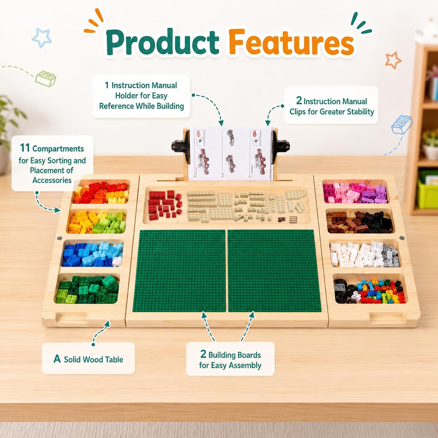 Building Baseplate Table with Storage Trays, Building Tray Board for Adults, Multi-Purpose Sensory Table with 360 Rotating, Includes 2 Building Brick Base Plates, Foldable for Easy Storage image 3