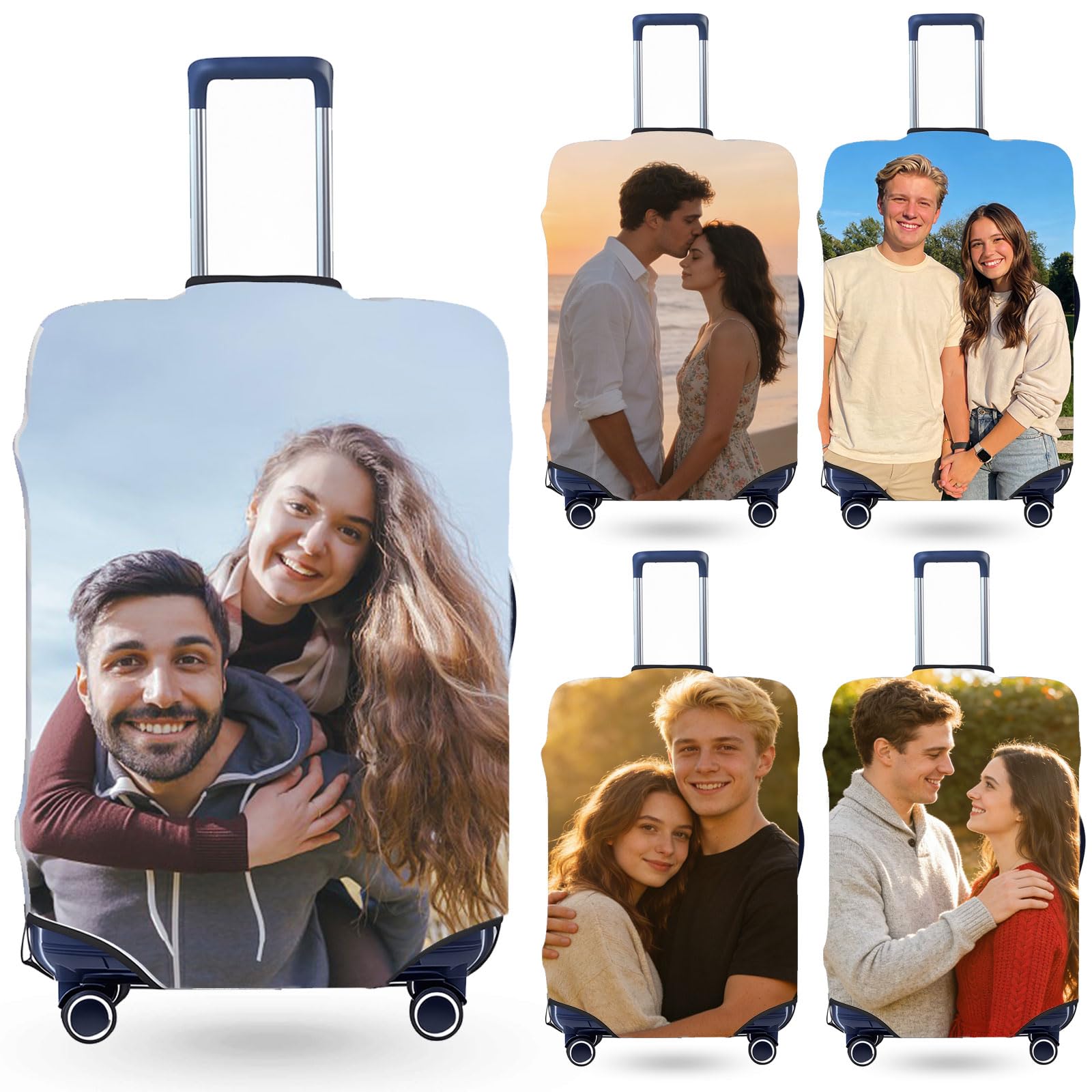 Personalized Suitcase Cover | Personalized Luggage Cover with Photo/Text/Logo | 18-32 Inch | Unique Travel Accessory for Family or Couples, Style 2, Custom - 1