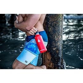 HYDRO CELL Stainless Steel Water Bottle with Straw & 2 Standard Mouth Lids (32oz 24oz 20oz 16oz) Keeps Liquids Hot or Cold w/Double Wall Vacuum Insulated Leak Proof Sport Design (Red 32oz)