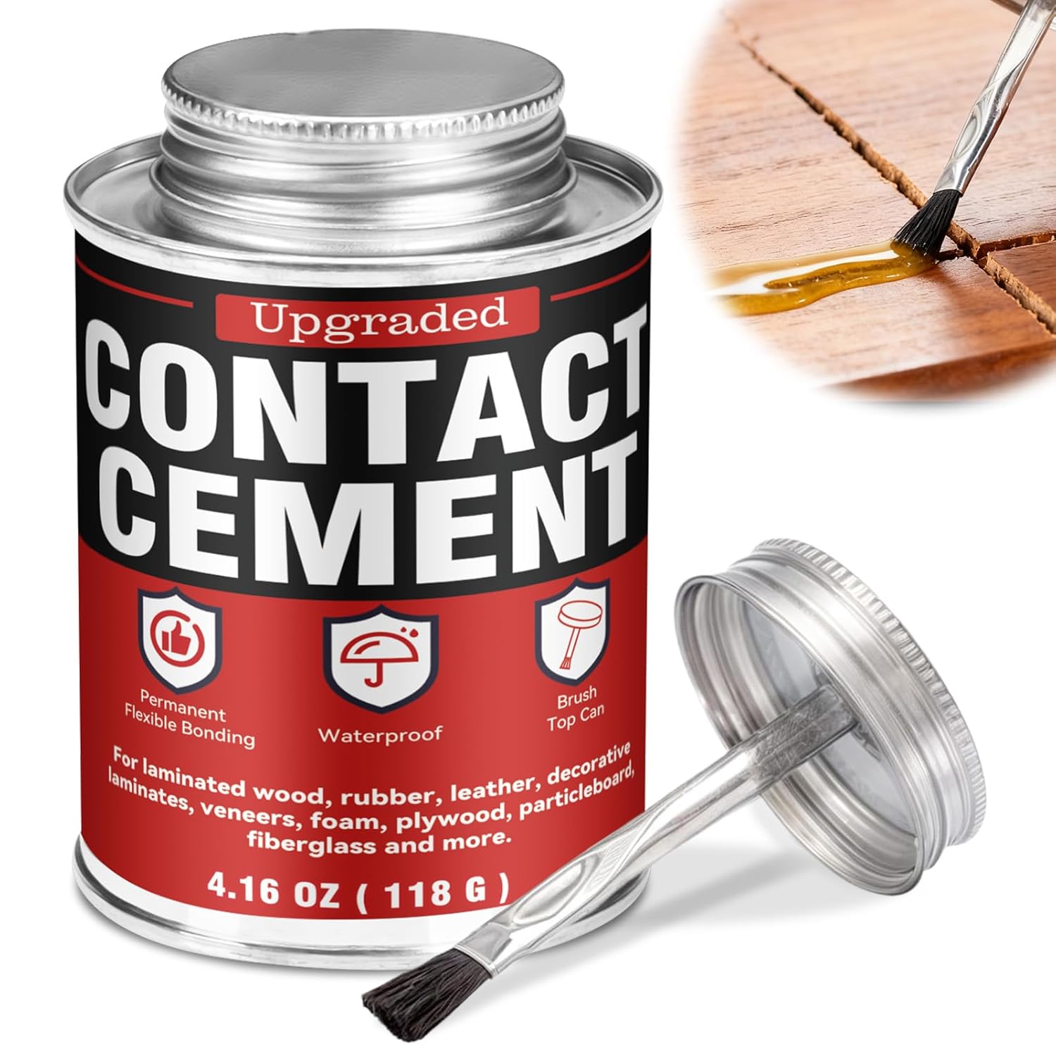 Contact Cement Adhesive 4.16 Oz, High Performance Neoprene Contact Adhesive with Brush, Flexible & Strong Bonding for Woodworking, Leather, Furniture Repairs and DIY Crafts