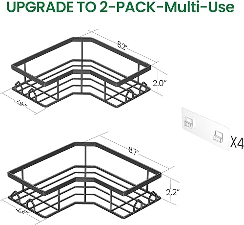Miniatura 2 de Organizador de ducha adhesivo, paquete de 2 organizadores de baño esquineros, estantes de ducha de acero inoxidable a prueba de óxido con gran