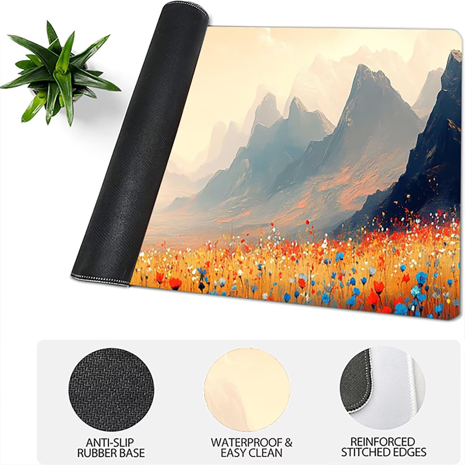Lejnlnng Podkładka pod mysz do gier XXL, 120 x 60 cm - duża mata na biurko w kwiaty, wodoodporna podkładka pod mysz XL Krajobraz, antypoślizgowa gumowa podkładka pod mysz ze zszytymi krawędziami do