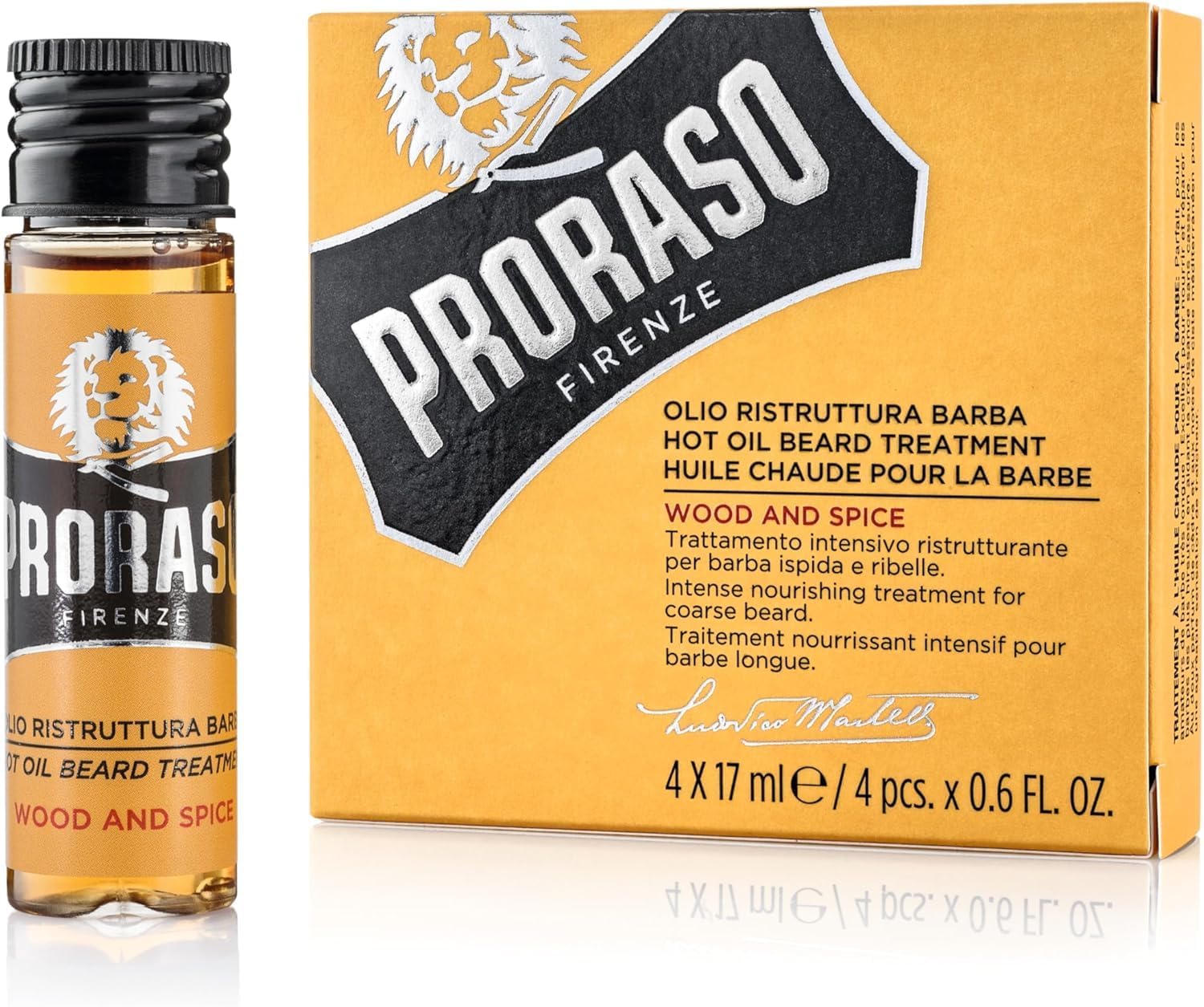 Hot Oil Beard Treatment, Wood and Spice, 4 x 17 ml, Beard Oil for Dry and Course Beards, Beard Moisturiser for Men,Made in Italy