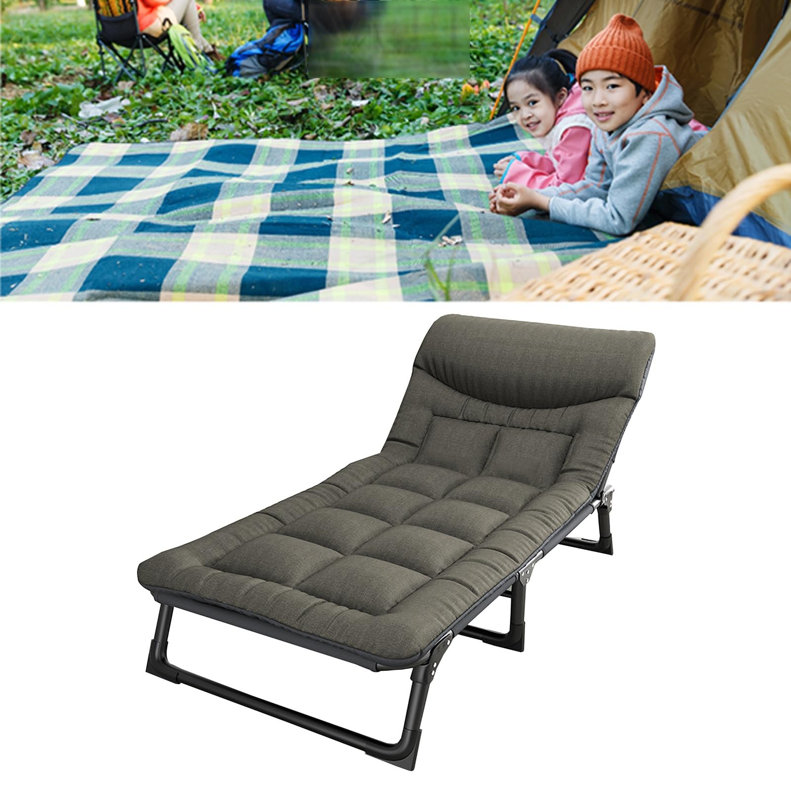 Letto da Campeggio per Adulti, 29,5" Letto Pieghevole Extra Largo per Viaggi Ufficio Esterno Pesca Interna, Supporto 320lbs