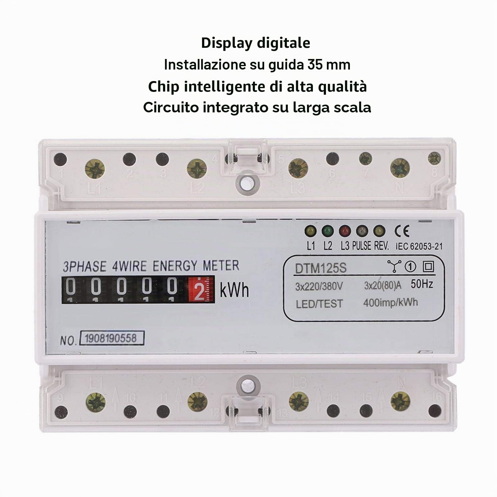 Misuratore di energia elettrica, misuratore di consumo energetico, 220 / 380V 20-80A Misuratore di energia elettrica digitale Misuratore di kWh trifase