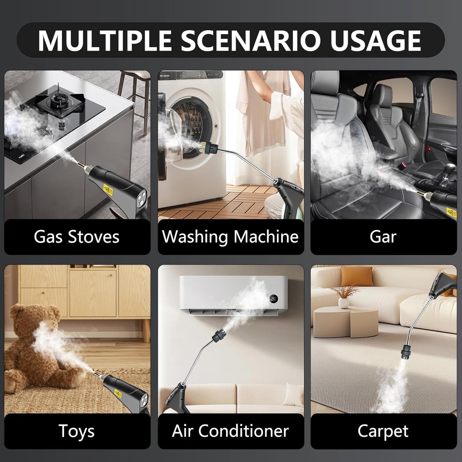 Handheld Steam Cleaner, 1200ml Portable High Temperature Pressurized Cleaner with 2m Spray Gun, 6 Adjustable Settings, for Home Furniture, Clothes, Kitchen, Bathroom