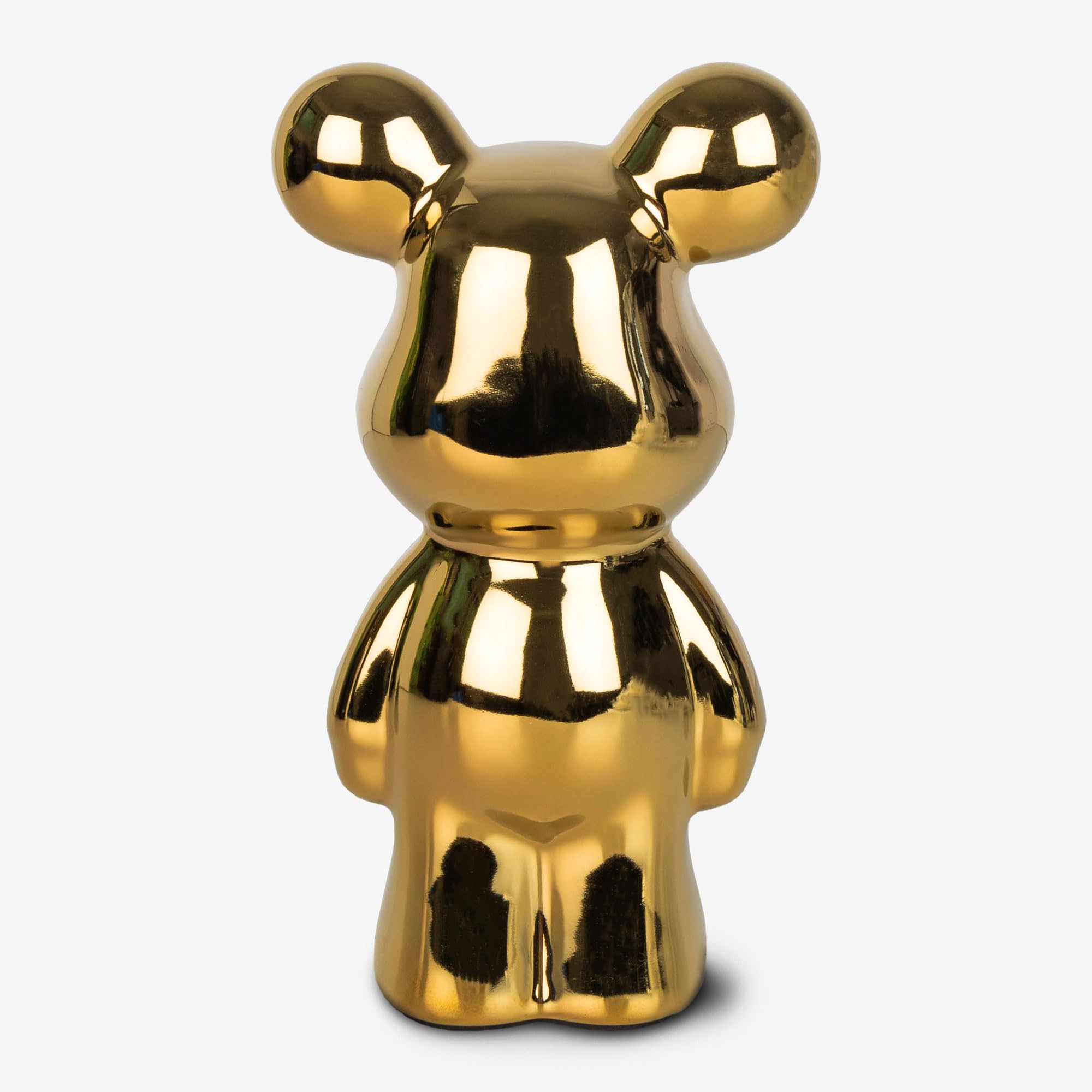 Statua di Orso in Ceramica - Finitura lucida in oro pregiato, altezza 18 cm, scultura decorativa con lucentezza metallica per soggiorno, librerie e credenze