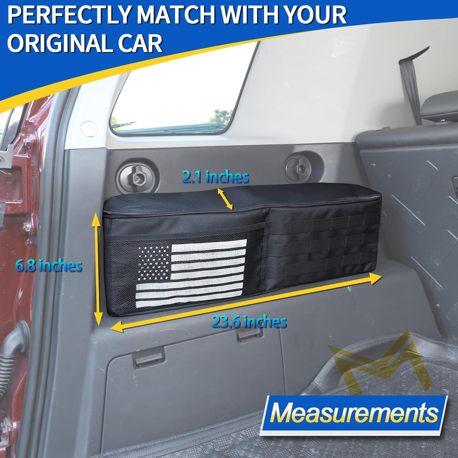 Car Trunk Organizer Compatible with Toyota FJ Cruiser 2007-2021, Rear Storage Organizer With American Flag, Multi-Compartment Oxford Cloth Car Storage Bag Space Saving (2PCS)