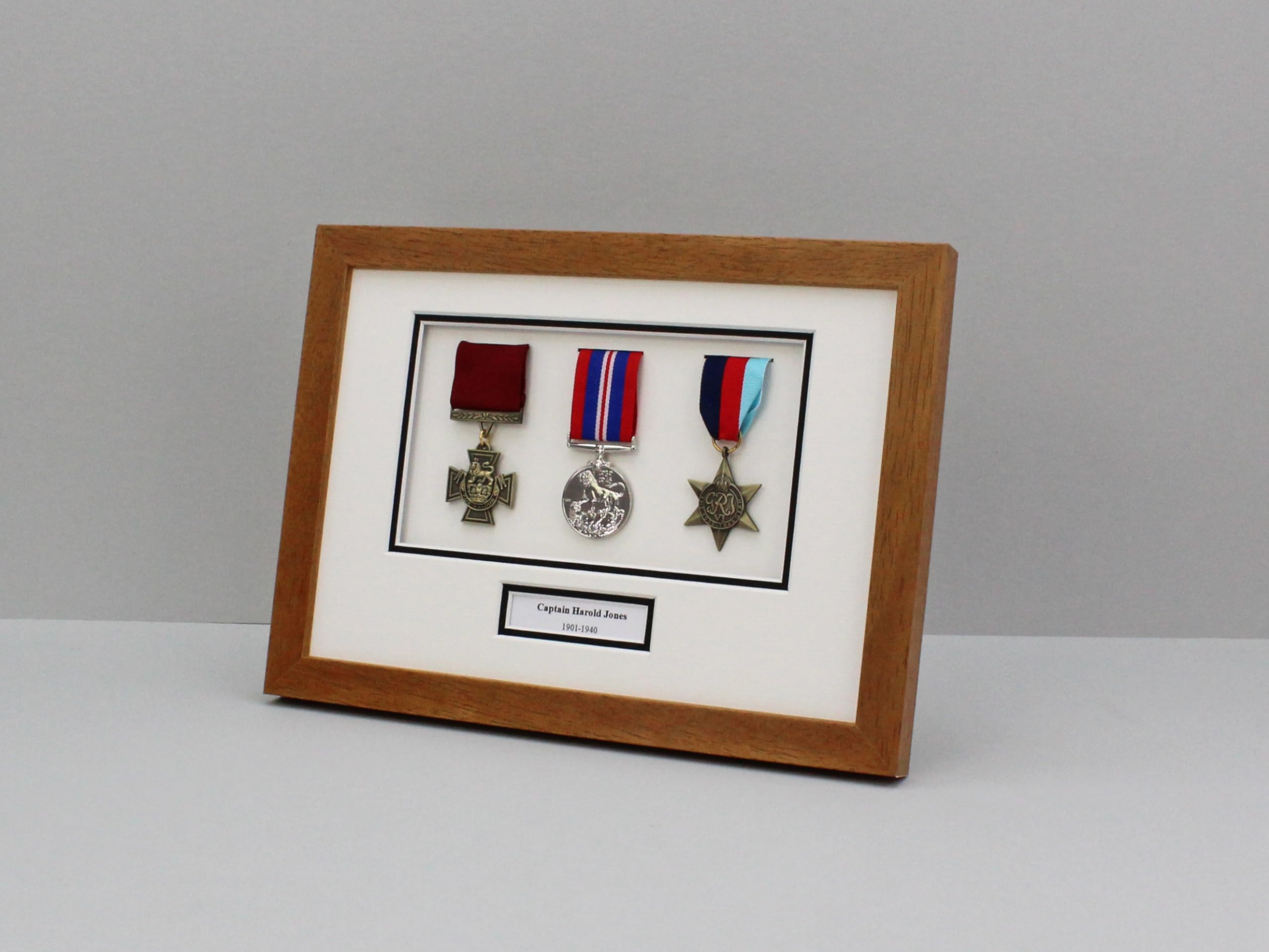 Personalised Military and Service Medal display Frame for to showcase Three Military Medals. A4. War Medals | WW1 | WW2 (Black Frame)