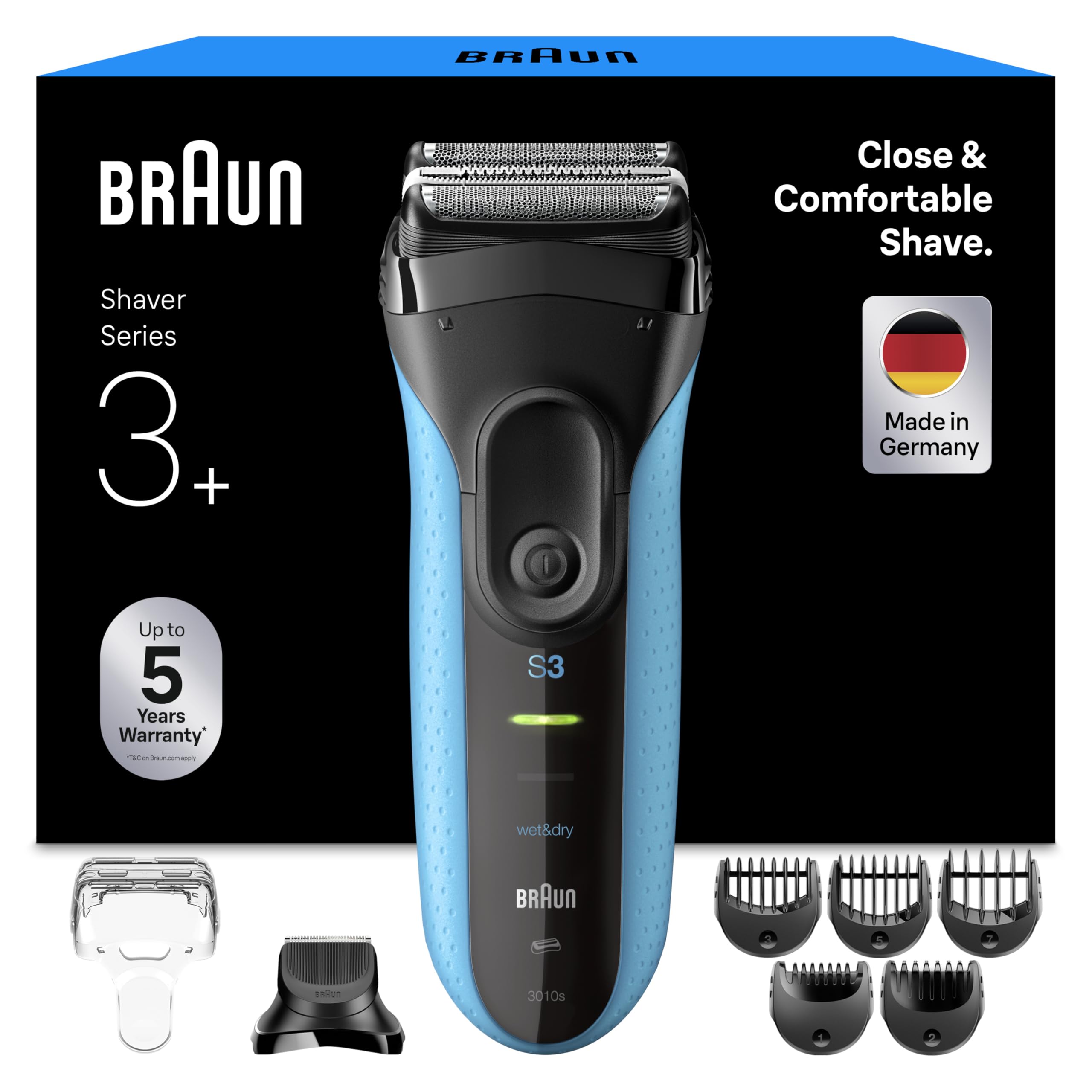 Braun Series 3+ Electric Wet & Dry Shaver + Beard Trimmer Attachments - 3010BT