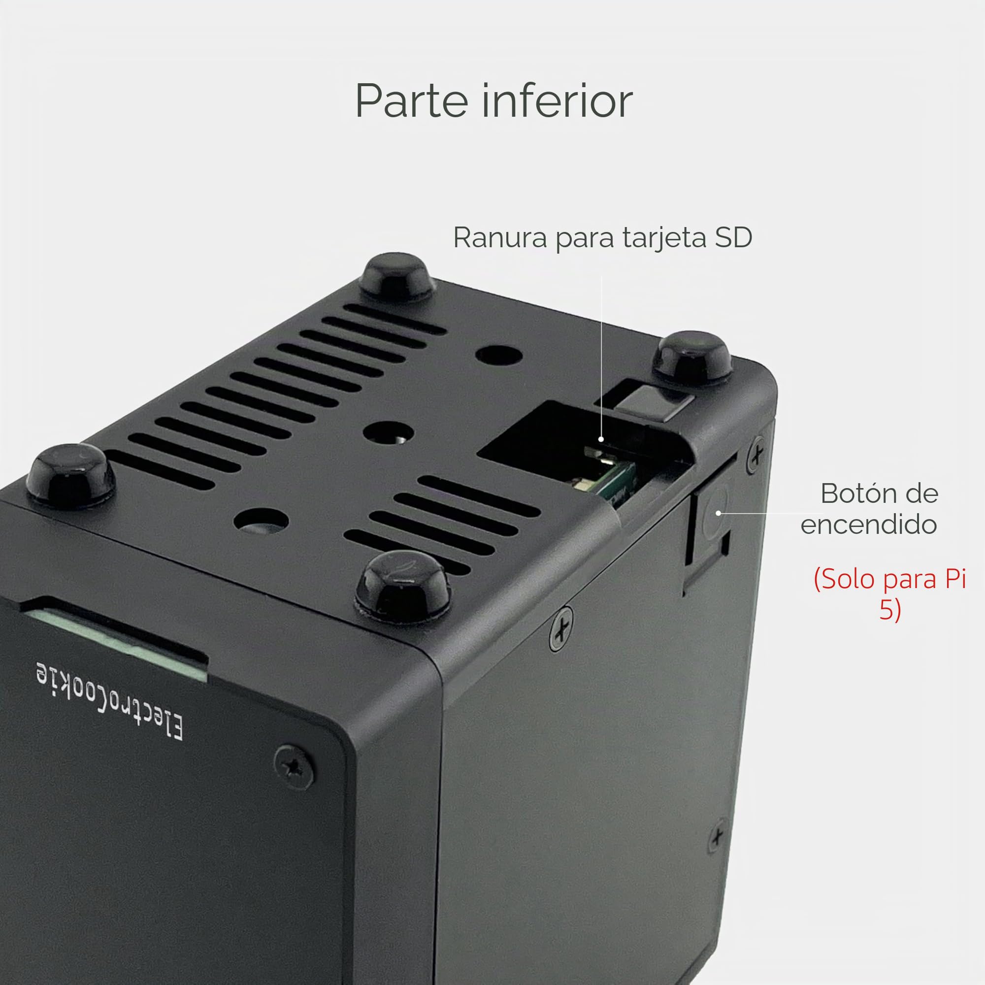 Caja Mini PC ElectroCookie para Raspberry Pi 5 con M.2 NVMe SSD PCIe HAT y Enfriador RGB Activo (Caja Negra + M.2 HAT[X1001])