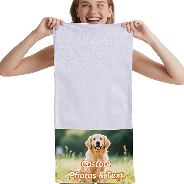 Personalized Custom Bath Towel Custom Hand Towel with Text Name Picture Cotton Bathroom Soft Border Customized Photo Face