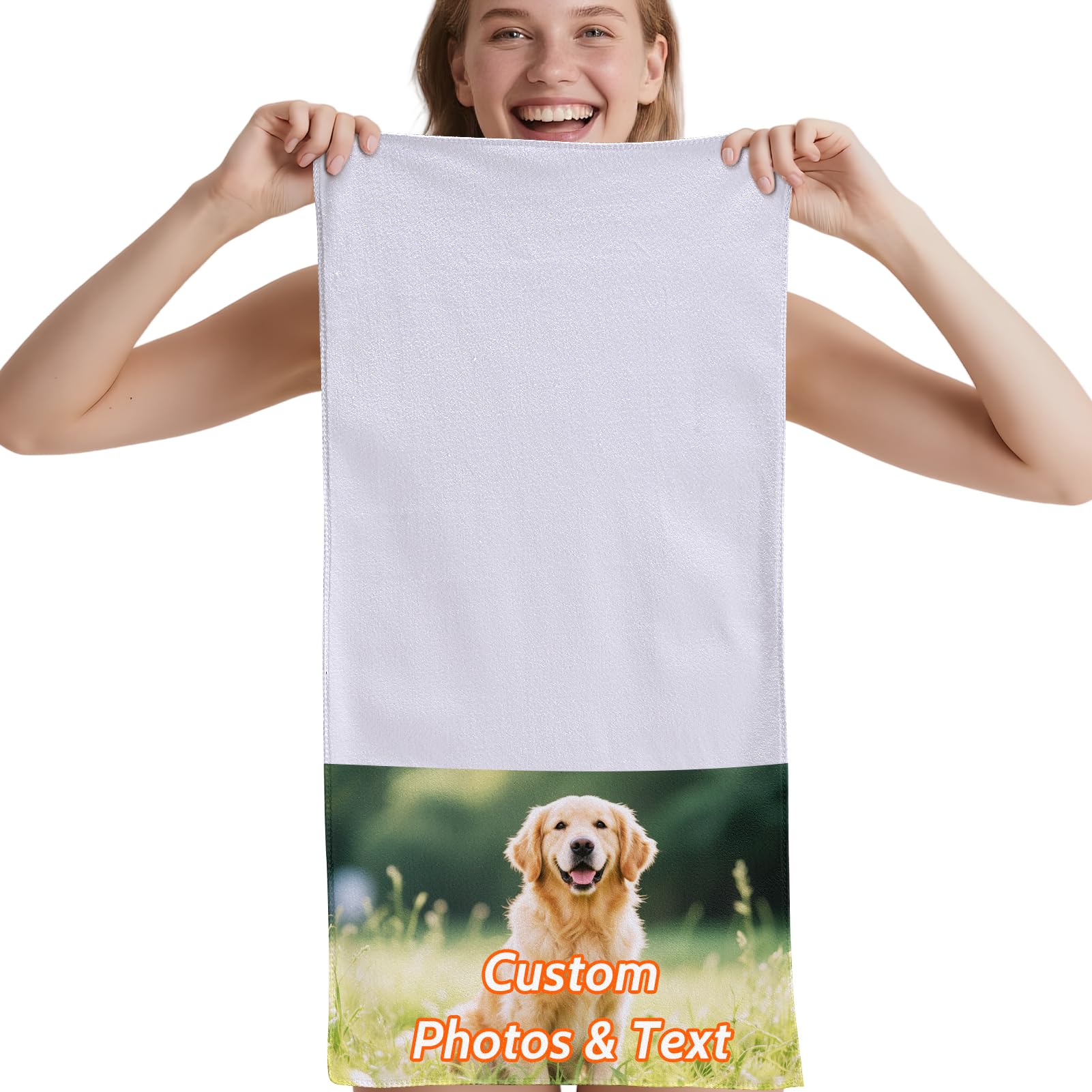 Personalized Custom Bath Towel Custom Hand Towel with Text Name Picture Cotton Bathroom Soft Border Customized Photo Face