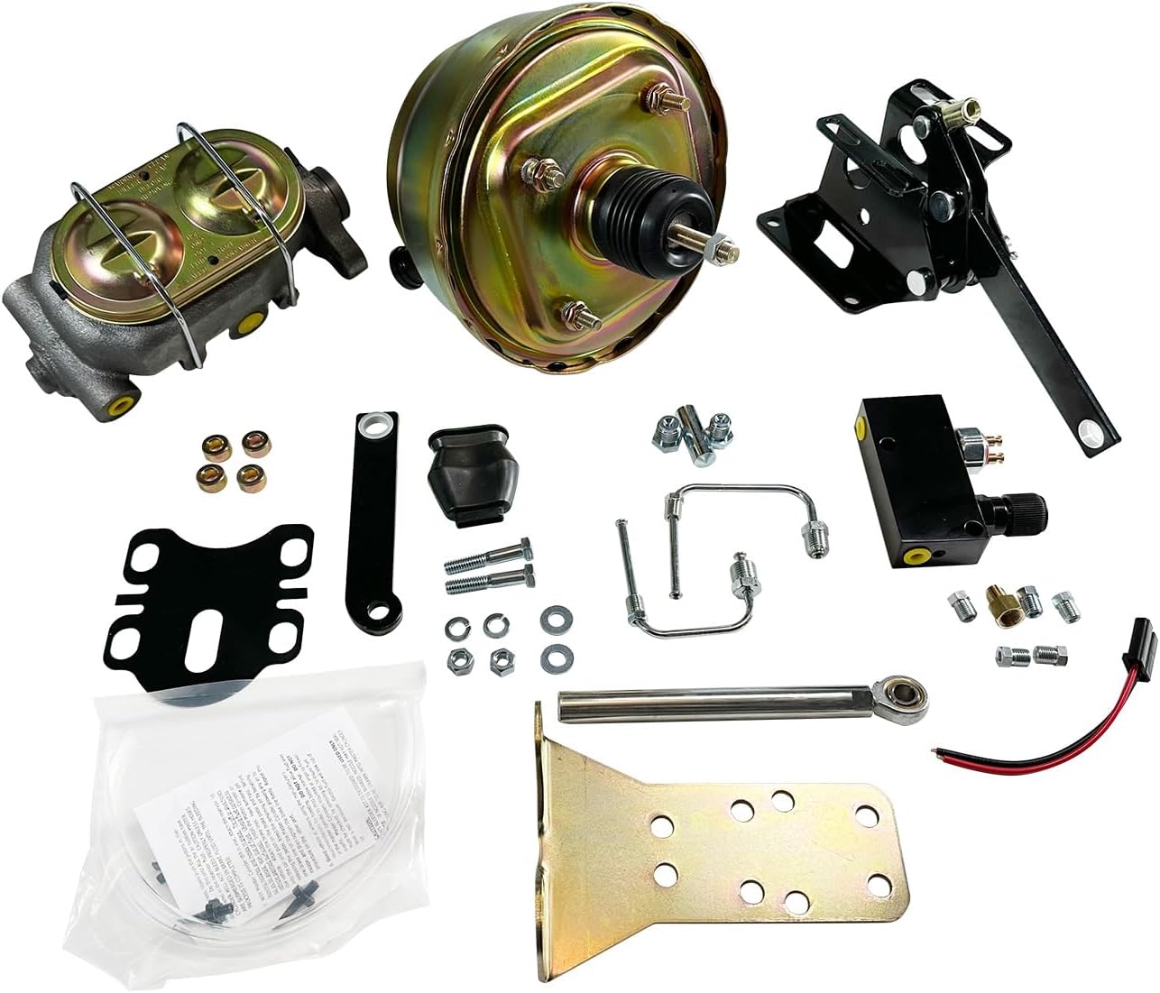 8" Universal Dual Power Brake Booster Conversion Kit with 1" Prop Chrome Brake Booster Master Cylinder Compatible with Ford Truck 1957-1972 disc/drum brakes